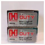HORNADY CRITICAL DUTY 9MM LUGER + P ** 135 gr FLEX LOCK ** lot of 2 boxes
