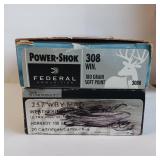 2 different caliber boxes:  FEDERAL POWERSHOK 308 WIN 180 gr +++.257 WEATHERBY MAG 100 gr