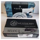 2 different caliber boxes:  FEDERAL POWERSHOK 308 WIN 180 gr +++.257 WEATHERBY MAG 100 gr