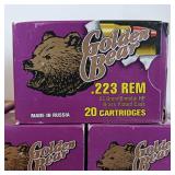 Golden Bear .223 REM 62 grain bimetal HP cartridges in brass plated cases - 9 Boxes - 20 rounds each 180 total