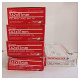 100 rounds total - 7.62x51mm (308 WIN) - AGUILA - Winchester - 5 box lot
