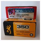 350 LEGEND - 170gr SP - FMJ - 124GR - (partial boxes) 30 rounds total - Browning - Hornady Ammunition