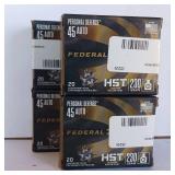 Federal Premium Ammo - 45 AUTO - HST - 230Gr. Personal Defense - 4 boxes (80 rounds total)