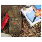 Wood block chair, girls big wheel a...