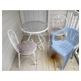 3pc white metal patio set with glas...