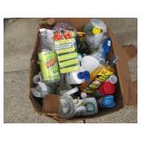 Box of household cleaning supplies ...