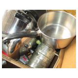 Pots, pans, metal strainer, bakewar...