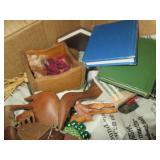 Box of home decor including hand ca...