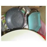 3-box lot of kitchen pans, food sto...