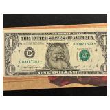1988 A Green Seal Santa $1 Dollar Federal Reserve Note