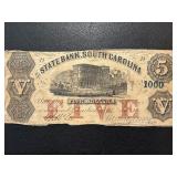 State Bank of South Carolina $5 Dollar Bill