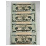 Uncut Sheet of 2004 A $20 Dollar Star Notes