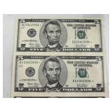 Uncut Sheet of 2003 $5 Dollar Star Notes