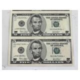 Uncut Sheet of 2003 $5 Dollar Star Notes