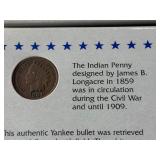 Indian Head Cent and Civil War Bullet
