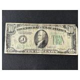 1934 A Green Seal $10 Dollar Federal Reserve Note
