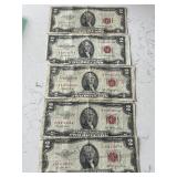 1953 Red Seal $2 Dollar Notes