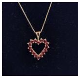 Silver Heart w/Garnet Pendant & Necklace Stamped 925