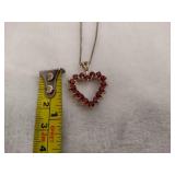 Silver Heart w/Garnet Pendant & Necklace Stamped 925