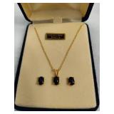 Black Onyx & Gold Necklace Set Stamped 14K
