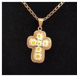 Silver Cross Pendant w/Inset Daisies