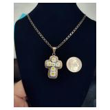 Silver Cross Pendant w/Inset Daisies