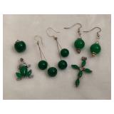 Jade (?) Pierced Earrings & Pendants