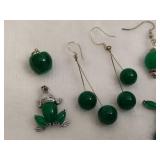 Jade (?) Pierced Earrings & Pendants