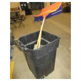 SNOW SHOVELS, TARPS AND 50 GALLON WASTE BIN
