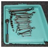 Assorted Hand Tools with Wrenches and Ratchet