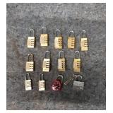 Collection of 10 Brass Combination Locks with Combinations