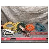 Lot of Extension Cords, Levels, and Work Light