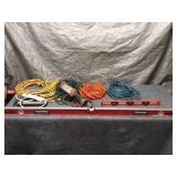 Lot of Extension Cords, Levels, and Work Light