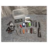 Mixed Lot of 20 Pocket Knives, Multi-Tools, Headlamps and Accessories