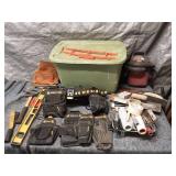 Assorted Construction Tools and Tool Belts Collection
