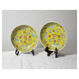 Chinese Familie Rose Yellow Ground Plates Maked Qing Dynasty