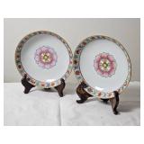 Famille Rose Saucer Dishes Qing Dynasty Daoguang Period with Baragon Tumed Mark (Pair)