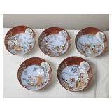 Five Kutani Ware Japanese Tea Bowls