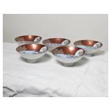 Five Kutani Ware Japanese Tea Bowls