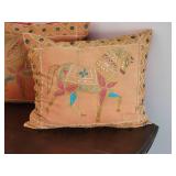 Embroidered Indian Motif Horse Pillows, pair