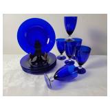 Vibrant Cobalt Blue Goblet and Dessert Plate Service