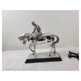 Silver Resin Horse and Jockey Statue by Crosa, 1995