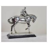 Silver Resin Horse and Jockey Statue by Crosa, 1995