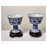 Timeless Chinese Porcelain Stem Cup Pair