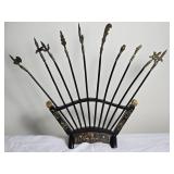 Antique Vietnamese Decorative Weapon Rack with Handpainted Carved Accents