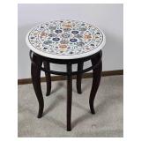 Striking White Marble Pedestal with Pietra Dura Floral Inlay