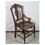 Antique Carved Burlwood Caned Seat Accent Chair