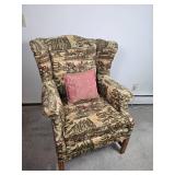 Vintage George III Wingback Armchair with Fox Hunting Upholstery