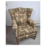 Vintage George III Wingback Armchair with Fox Hunting Upholstery