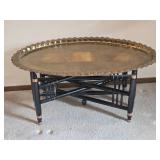Vintage Brass Etched Platter Accent Table